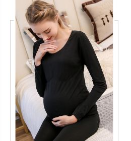 Modal Pregnant Women'S Autumn Clothes And Long Trousers Seamless Body Lifting And Thermal Underwear Set (Option: Black-One size)