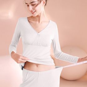 Maternity Autumn Clothes Long Trousers Suit After Childbirth Adjustable Home Nursing And Nursing Pajamas (Option: White-M)