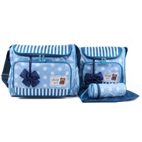 Mommy Bag Four-Piece Bowknot Outing One-Shoulder Multifunctional Large-Capacity Bag For Mother, Baby And Mother (Option: Blue-Four piece suit)