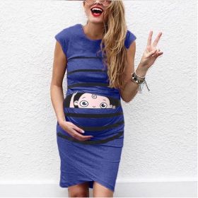 Aliexpress Ebay New Round Neck Short-Sleeved Letter Printing Maternity Dress Irregular Pleated Dress (Option: Blue-S)