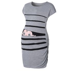 Aliexpress Ebay New Round Neck Short-Sleeved Letter Printing Maternity Dress Irregular Pleated Dress (Option: Gray-S)