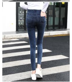 Maternity Pants, Wear Korean Style Washed Denim Trousers Outside In Autumn (Option: Denim Blue-M)