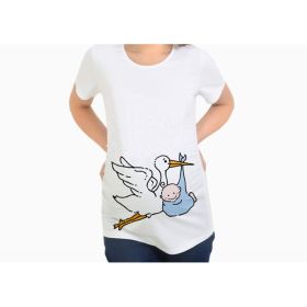 Women T-Shirts Slim Maternity Funny Letter Tops O-Neck Pregnancy Women (Option: Bird and child-2XL)