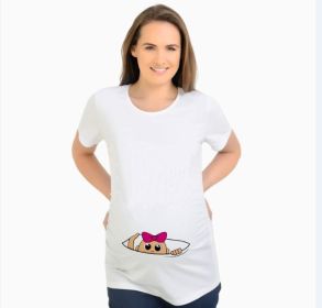 Women T-Shirts Slim Maternity Funny Letter Tops O-Neck Pregnancy Women (Option: Turn on-S)