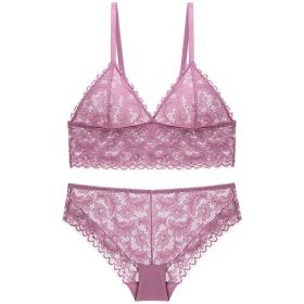 Ladies no steel ring lace bra set (Option: Purple-L)
