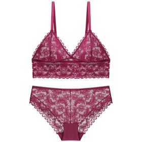 Ladies no steel ring lace bra set (Option: Wine Red-L)