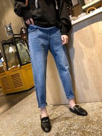 Autumn and winter pregnant women pants plus velvet loose harem pants warm pregnant women daddy pants pregnant belly lift (Option: Blue-XL)