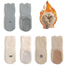 Baby Cotton Non-slip Indoor Cooling Learning To Walk Short Boat Socks (Option: 3pairs Thickened-Blue Beige Khaki-M)