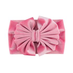 Headband Oversized Gold Velvet Bow (Color: Pink)