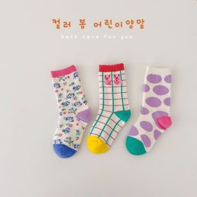 3 Pairs Wave Dot Lattice Colorful Socks (Option: A11-L)