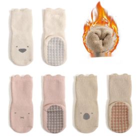 Baby Cotton Non-slip Indoor Cooling Learning To Walk Short Boat Socks (Option: 3pairs Thickened-Beige Pink Khaki-L)