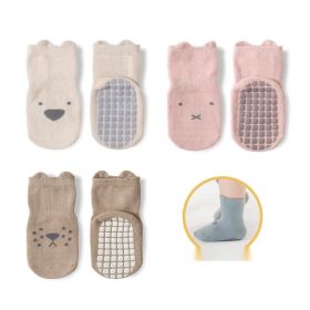 Baby Cotton Non-slip Indoor Cooling Learning To Walk Short Boat Socks (Option: 3pairs middle cylinde-Beige Pink coffee-L)