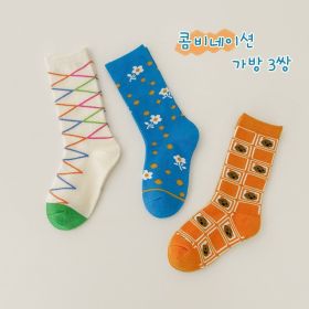 3 Pairs Wave Dot Lattice Colorful Socks (Option: A3-S)